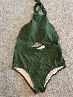 Olive Green One-Piece Cutout Swimsuit